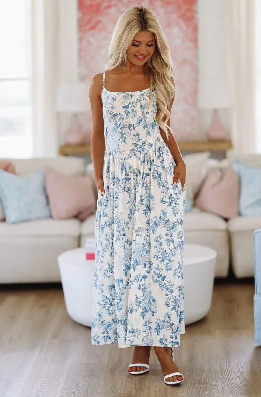 Summer Classic Midi Dress - Blue and White