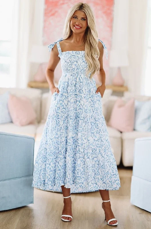 Summer Soiree Midi Dress - Blue and White