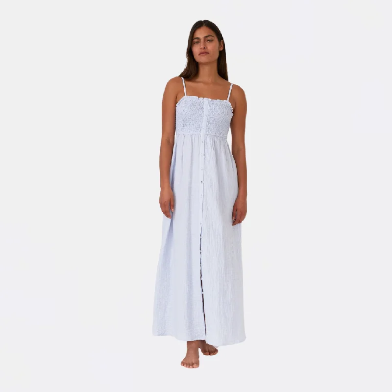 Thea Smocked Maxi Dress (Teal Blue)