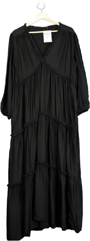 Silk Blend Black Tiered Maxi Dress