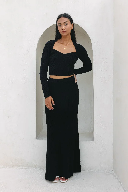 Valerie Black Knit Maxi Skirt