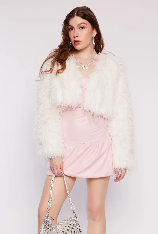 Faux Fur Open Front Cropped Jacket