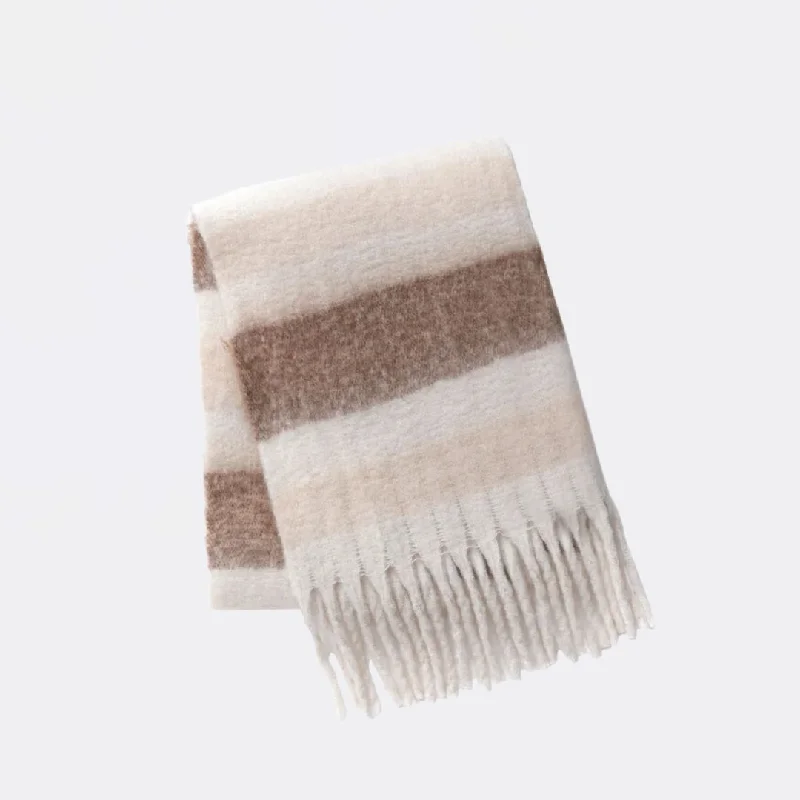 Cicel Faux Mohair Striped Scarf With Fringed Edge (Hush)