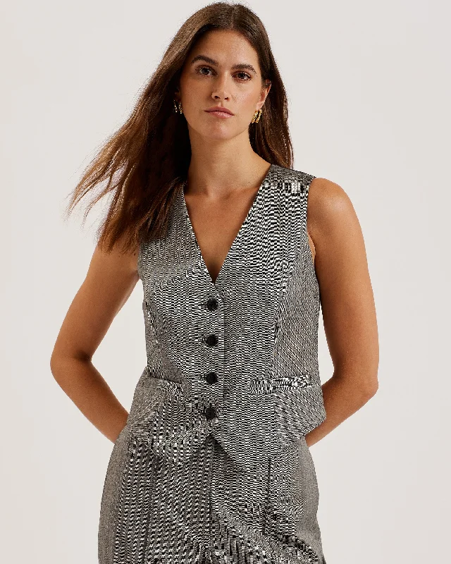 Koaw Pinstripe Fitted Tailored Waistcoat Dk-Grey