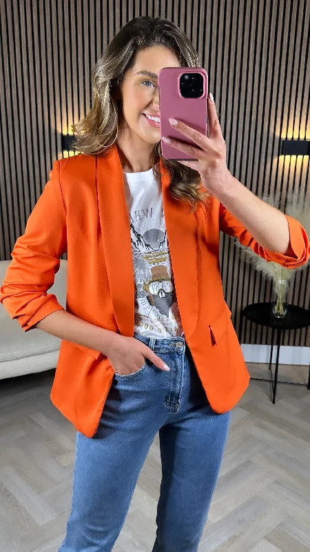 McKinley Orange Ruched Sleeve Blazer