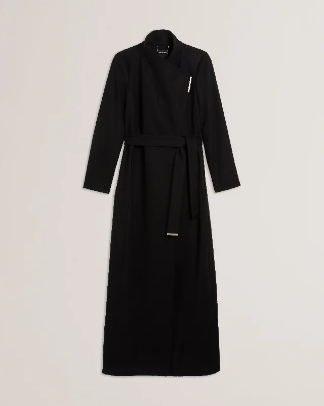 Rosemax Maxi Belted Wool Wrap Coat Black