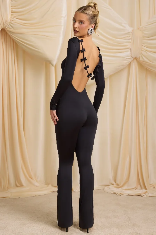 Slinky Jersey Bow-Detail Jumpsuit in Black