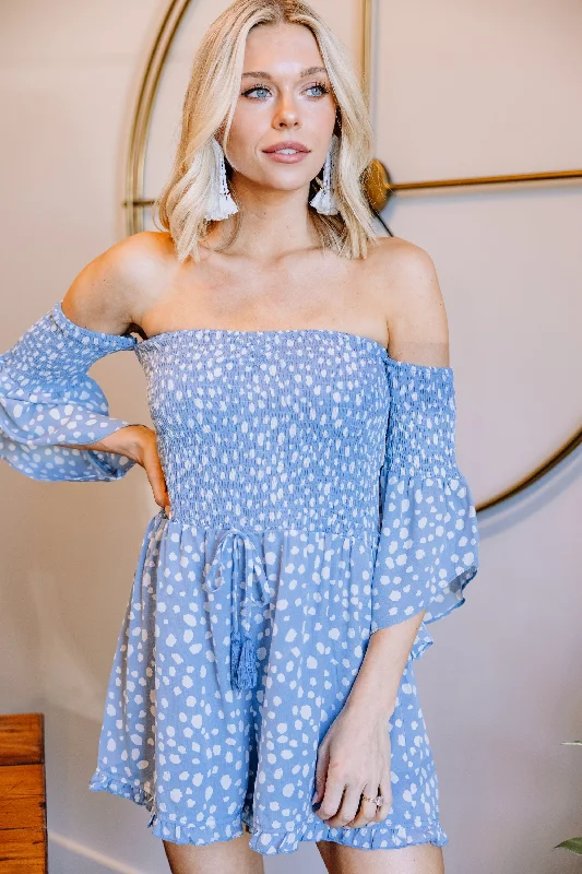 Feel The Romance Sky Blue Spotted Romper