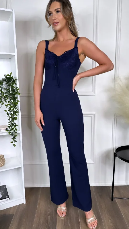 Fiadh Navy Lace Cup Wide Leg Jumpsuit