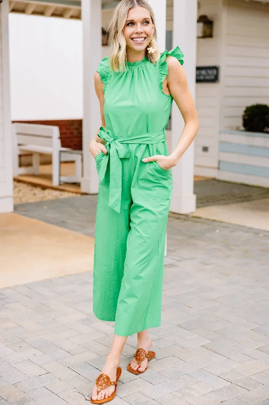 Go With Confidence Kelly Green Ruffled Jumpsuit