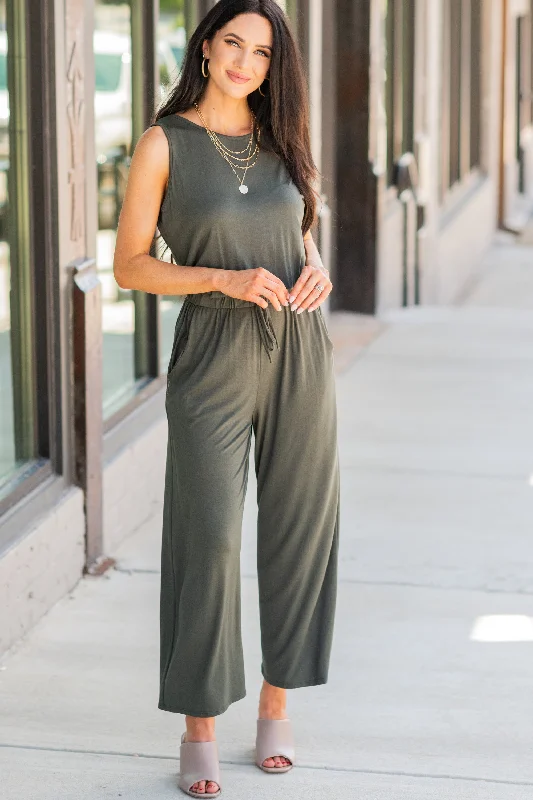 If I Were Your Olive Green Wide Leg Jumpsuit