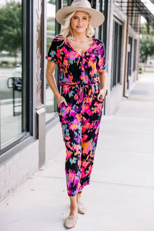 It's A New Day Black Watercolor Jumpsuit