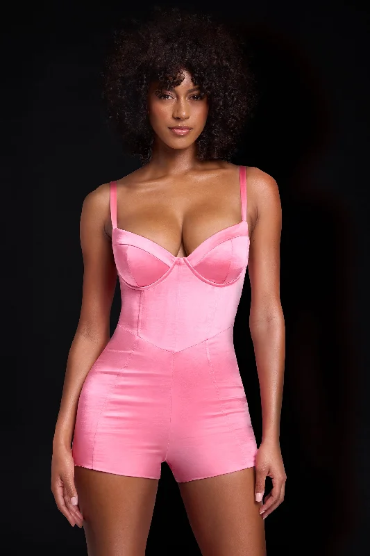 Satin Corset Playsuit in Pink