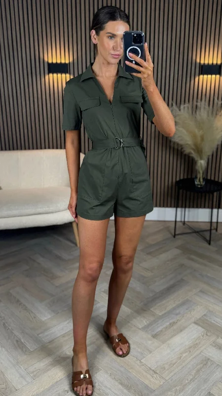 Sally Khaki Utility Style Playsuit