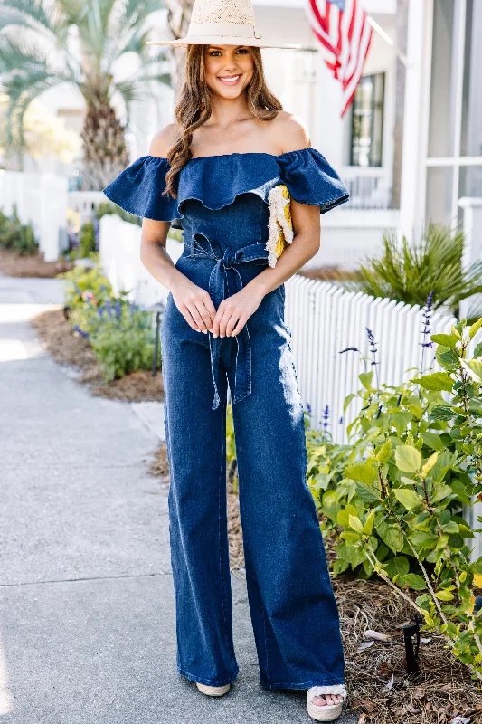 Say Yes Indigo Blue Ruffled Jumpsuit